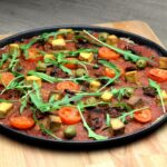 close up of a vegan pizza