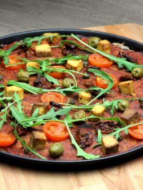 close up of a vegan pizza