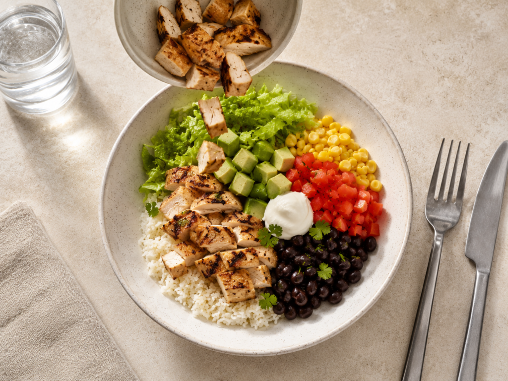 Burrito Bowl adding Grilled Chicken