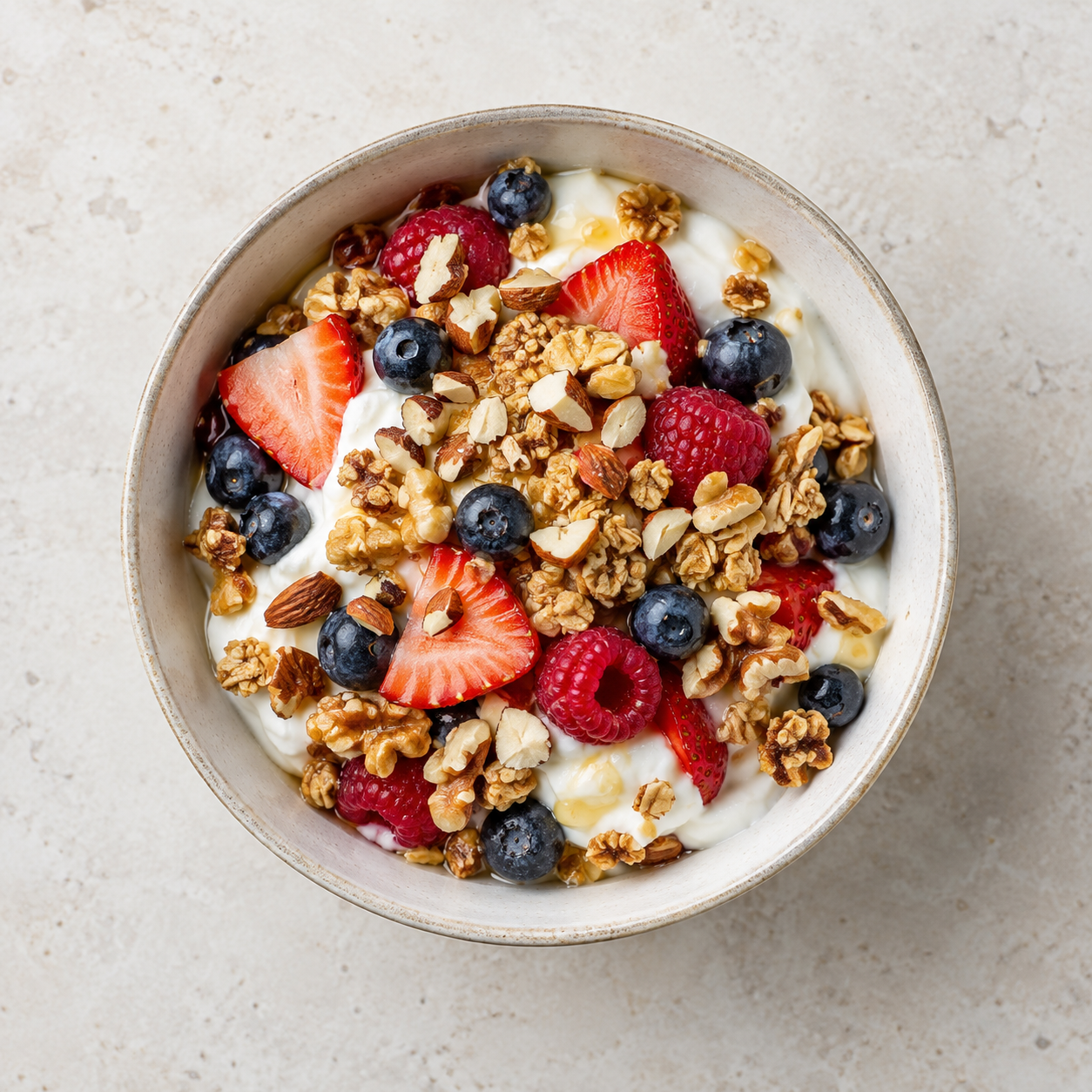 Greek Yogurt Parfait on a modern white kitchen worktop