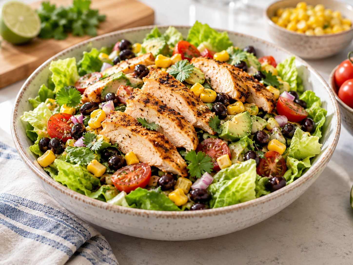 Southwest Chicken Salad on a modern white kitchen worktop